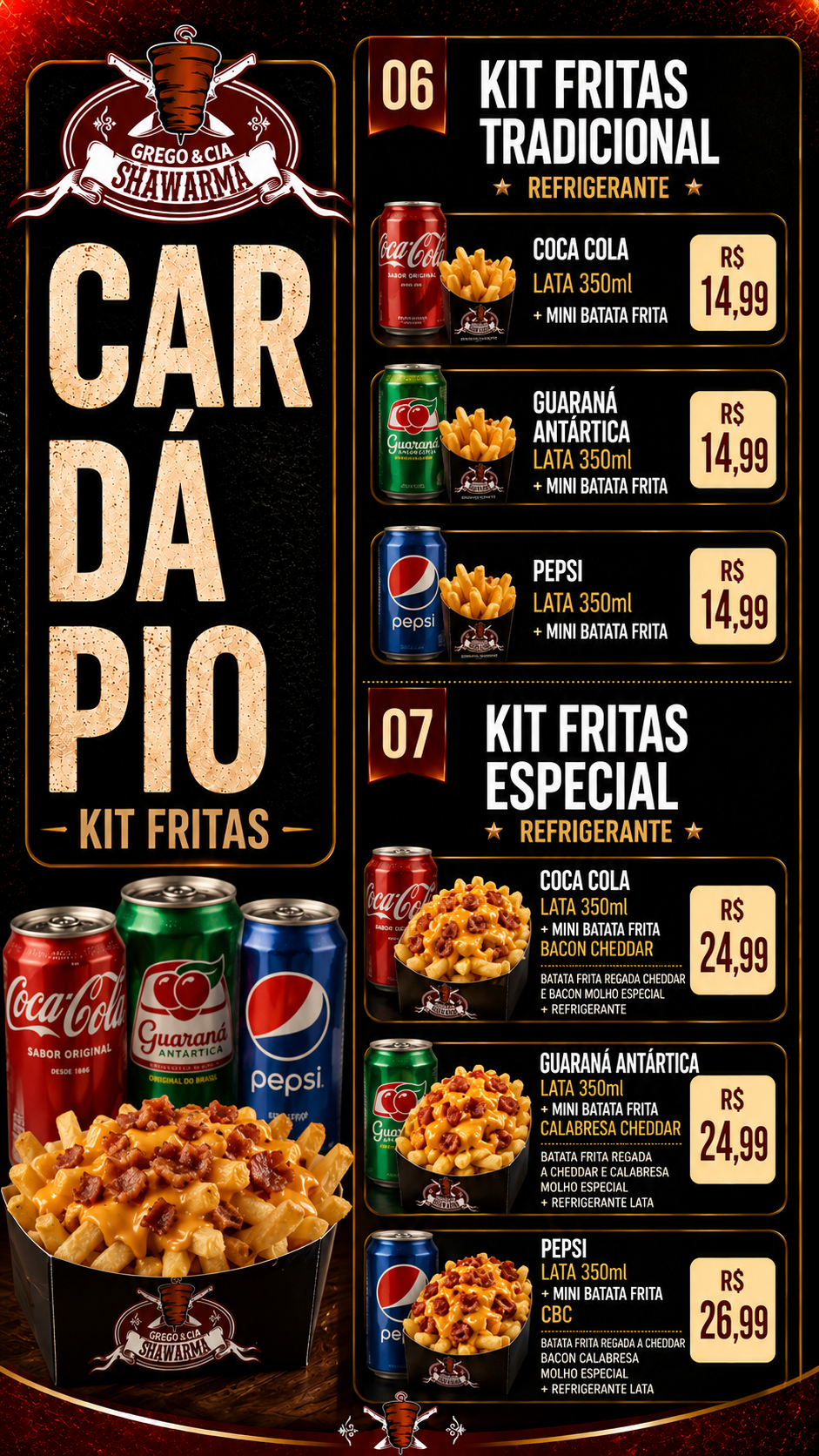 Kit Fritas Especial Bacon Cheddar + Coca-Cola
